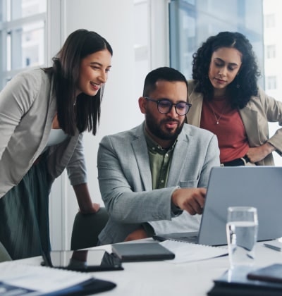 Team working on a laptop